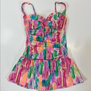 Venus Swim Dress One Piece Skirted Swimsuit Pink Multicolor Size 12